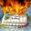 flaming birthday cake